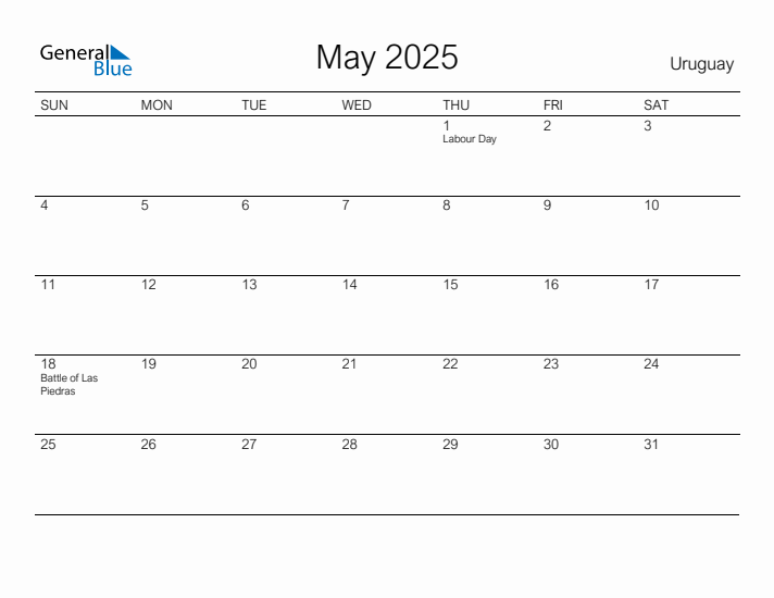 Printable May 2025 Calendar for Uruguay