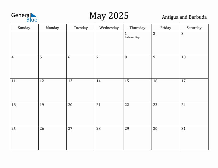 May 2025 Calendar Antigua and Barbuda