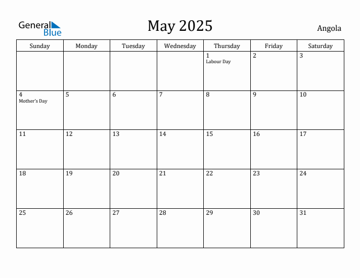 May 2025 Calendar Angola