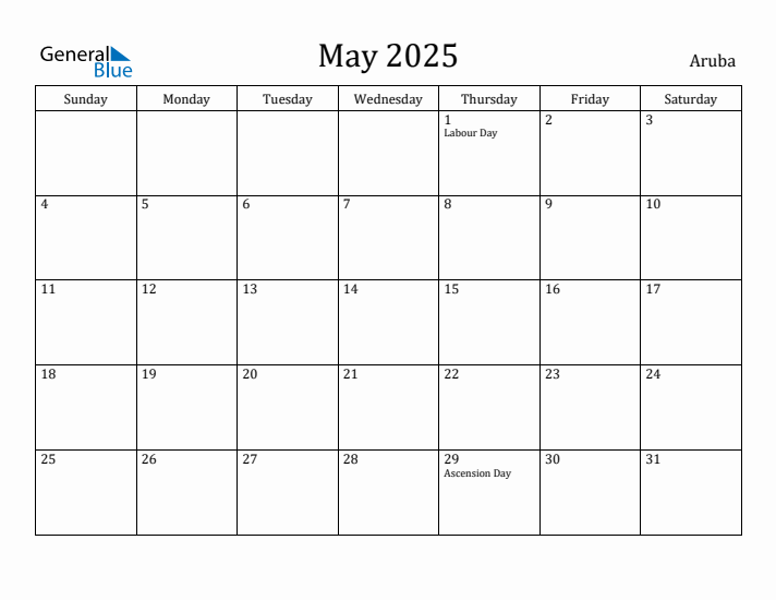 May 2025 Monthly Calendar with Aruba Holidays