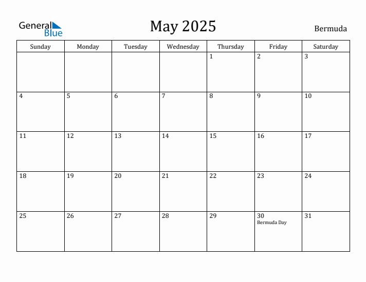 May 2025 Calendar Bermuda