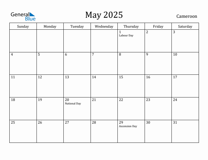 May 2025 Calendar Cameroon
