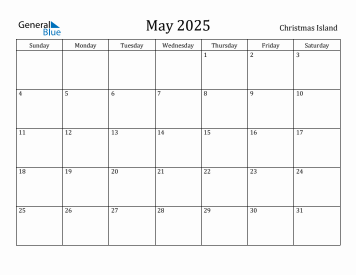 May 2025 Calendar Christmas Island