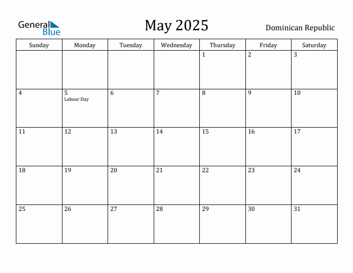 May 2025 Calendar Dominican Republic