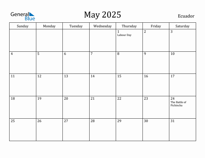 May 2025 Calendar Ecuador