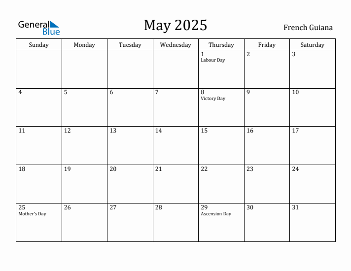 May 2025 Calendar French Guiana
