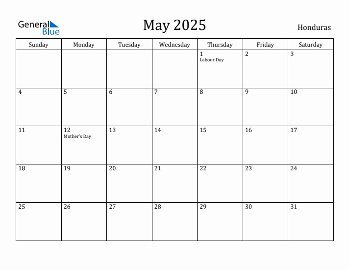 May 2025 Calendar Honduras