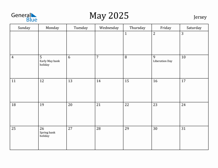May 2025 Calendar Jersey
