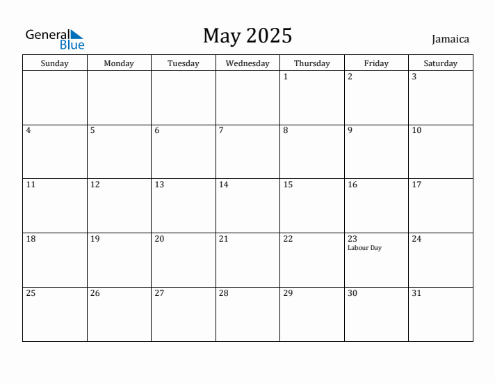 May 2025 Calendar Jamaica