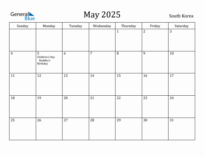 May 2025 Calendar South Korea