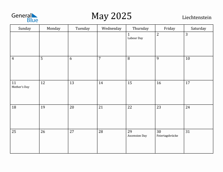 May 2025 Calendar Liechtenstein
