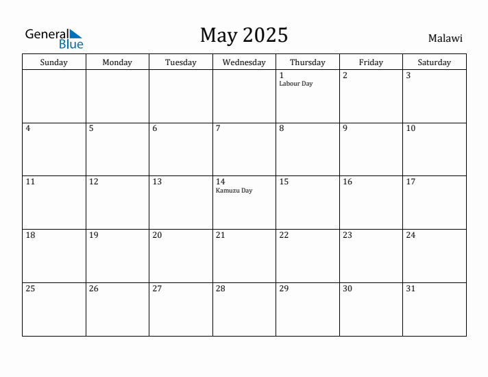 May 2025 Calendar Malawi