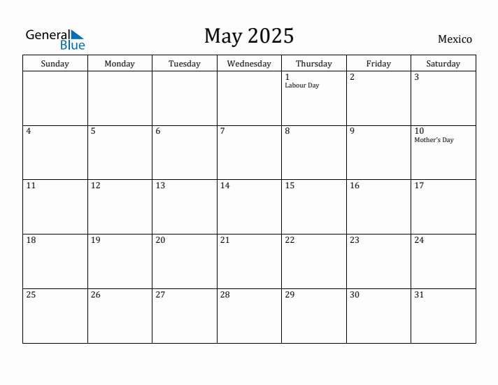 May 2025 Calendar Mexico