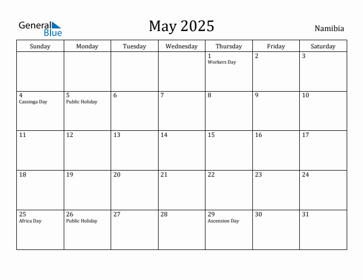 May 2025 Calendar Namibia