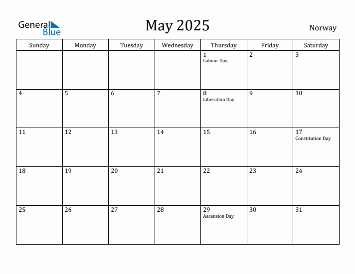 May 2025 Calendar Norway