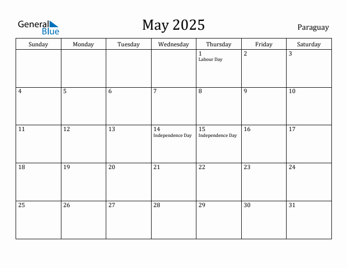May 2025 Calendar Paraguay