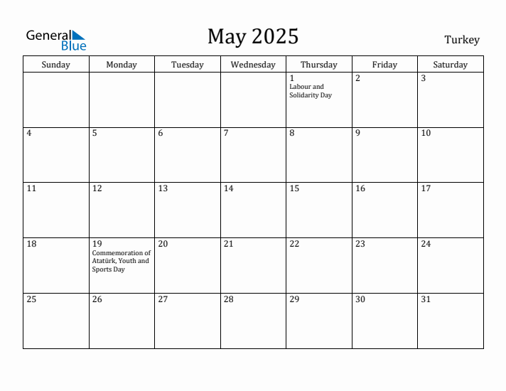 May 2025 Calendar Turkey