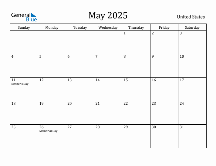 May 2025 Calendar United States