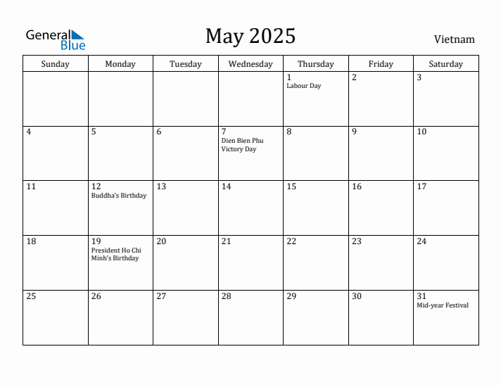 May 2025 Calendar Vietnam