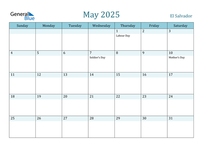 May 2025 Calendar with Holidays in PDF, Word, and Excel