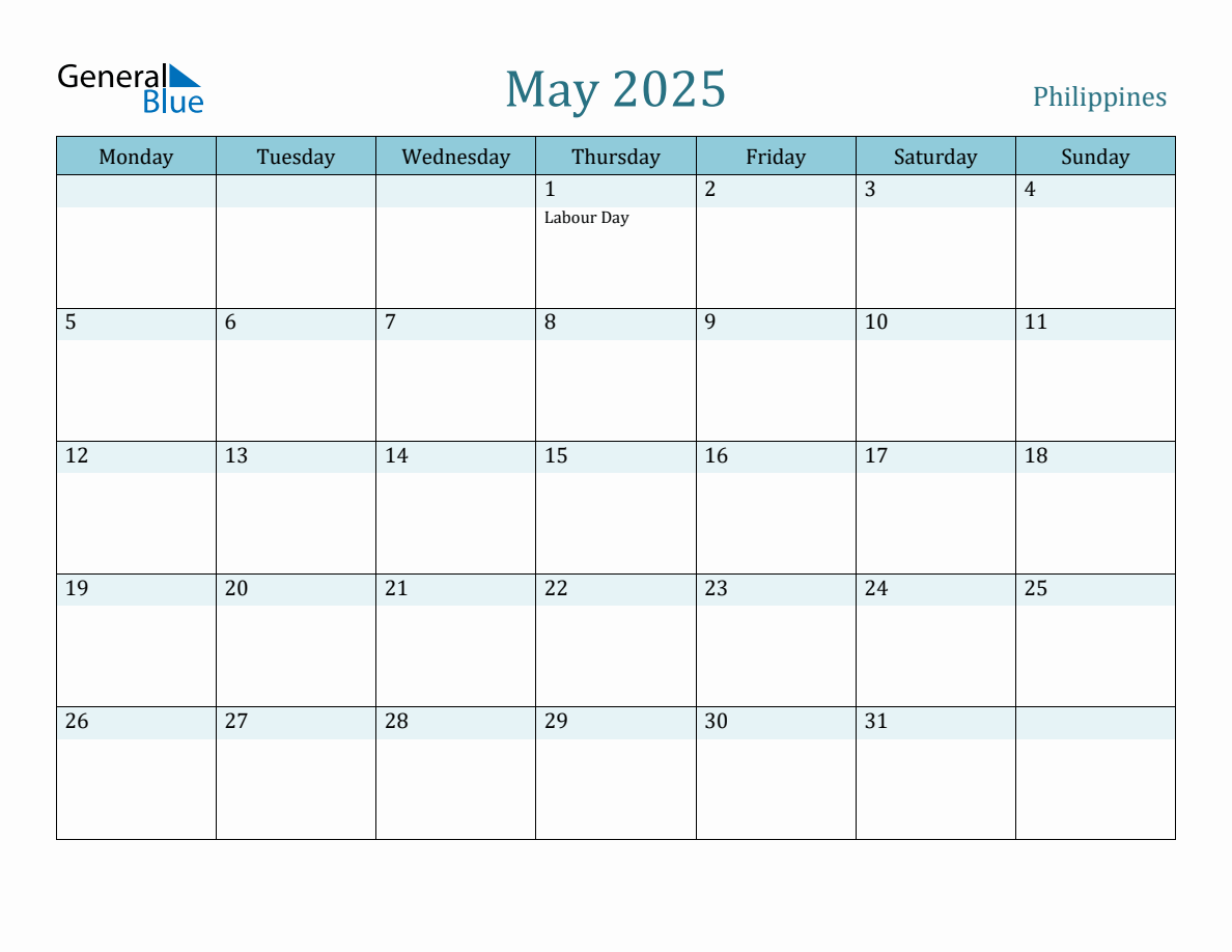 Philippines Holiday Calendar for May 2025