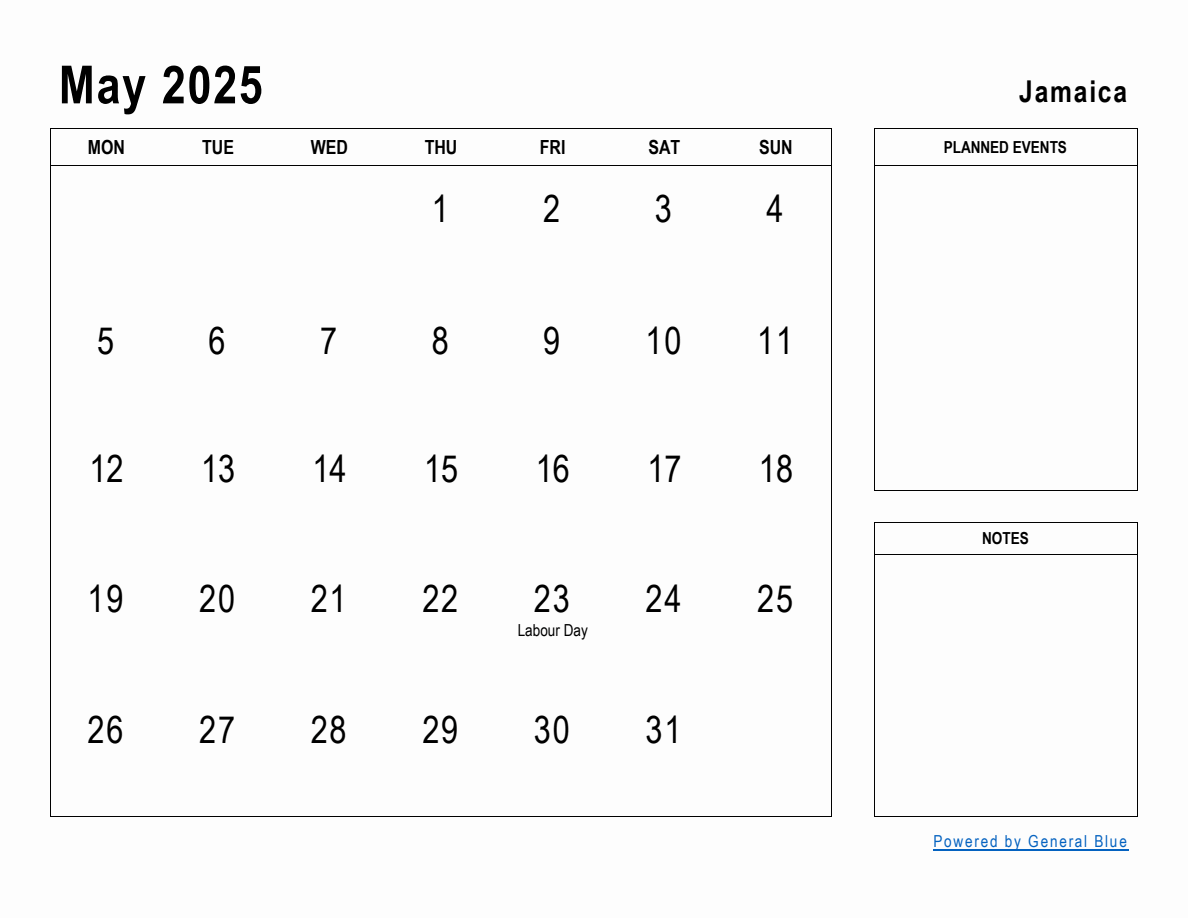 May 2025 Planner with Jamaica Holidays