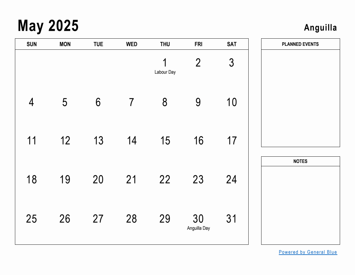 May 2025 Planner with Anguilla Holidays