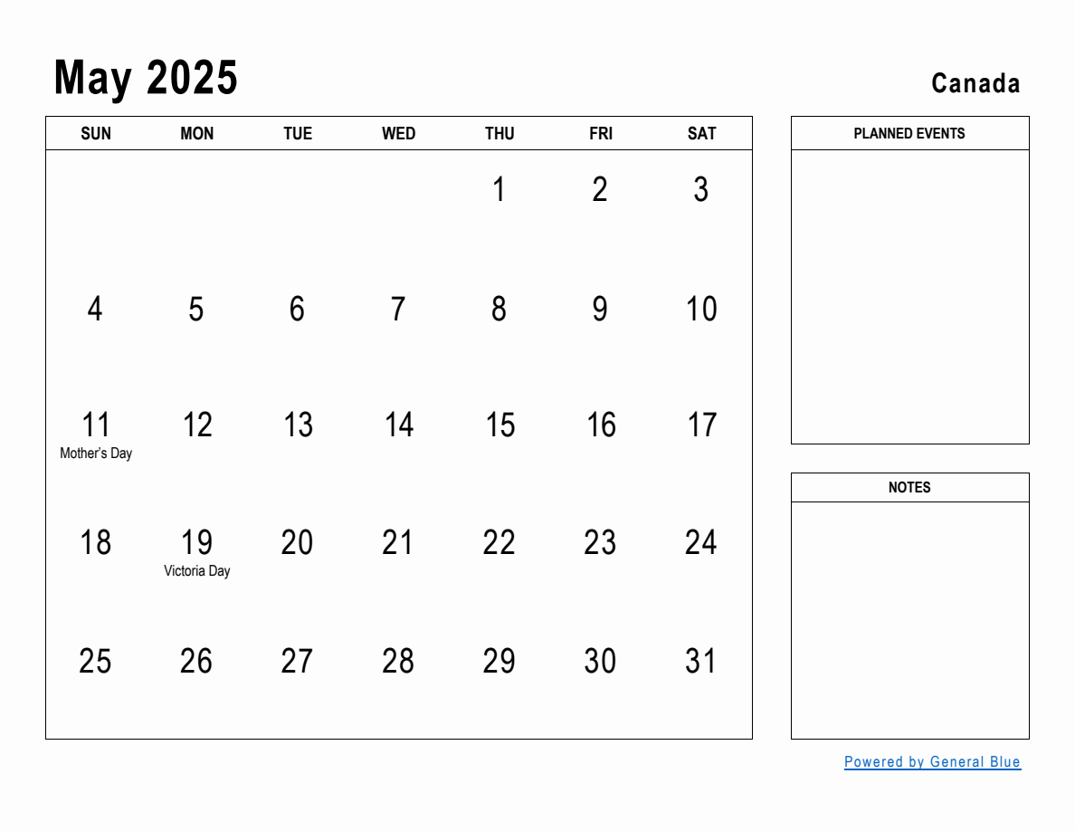 May 2025 Planner with Canada Holidays