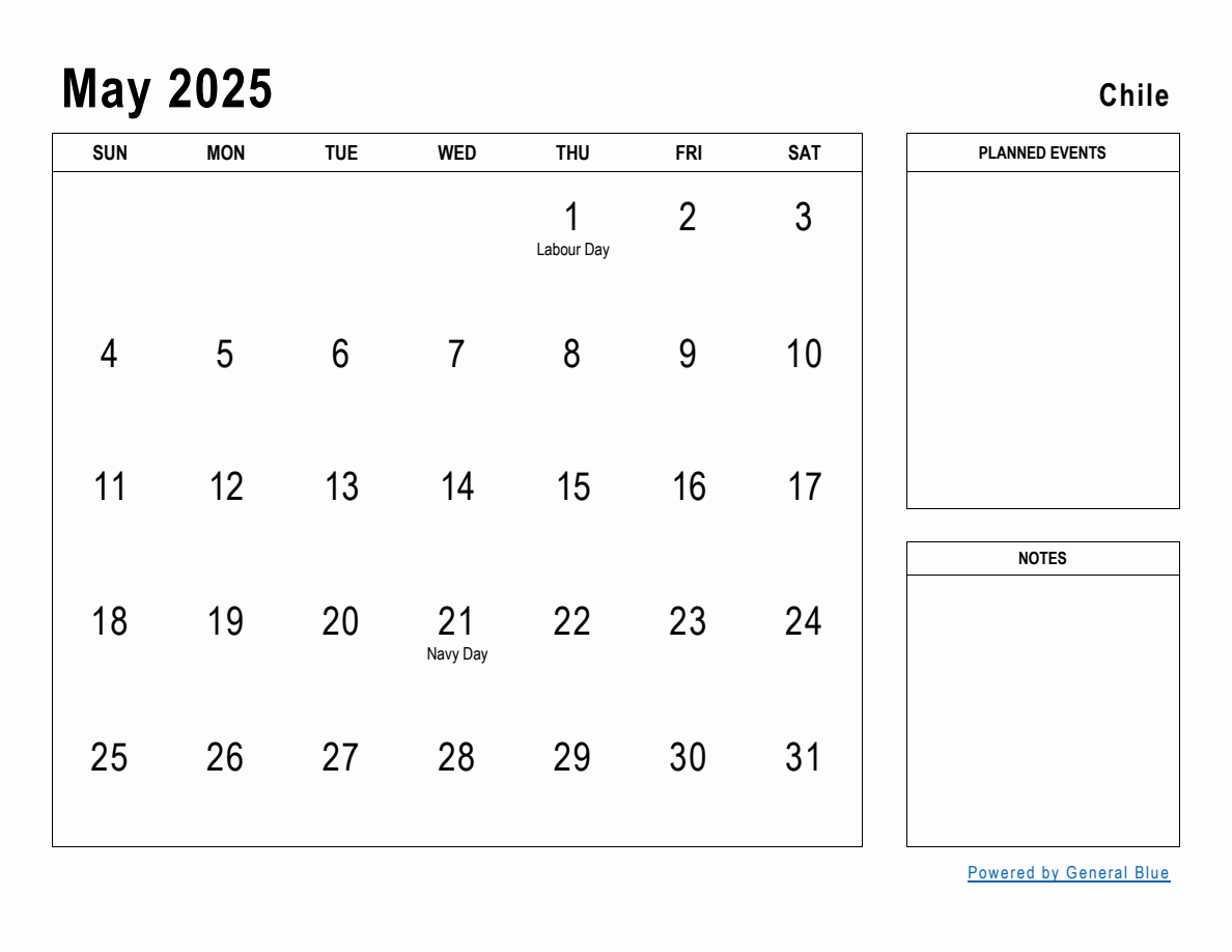 May 2025 Planner with Chile Holidays