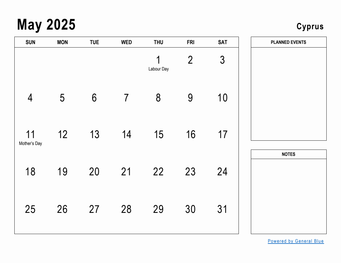 May 2025 Planner with Cyprus Holidays