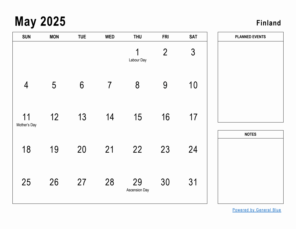 May 2025 Planner with Finland Holidays