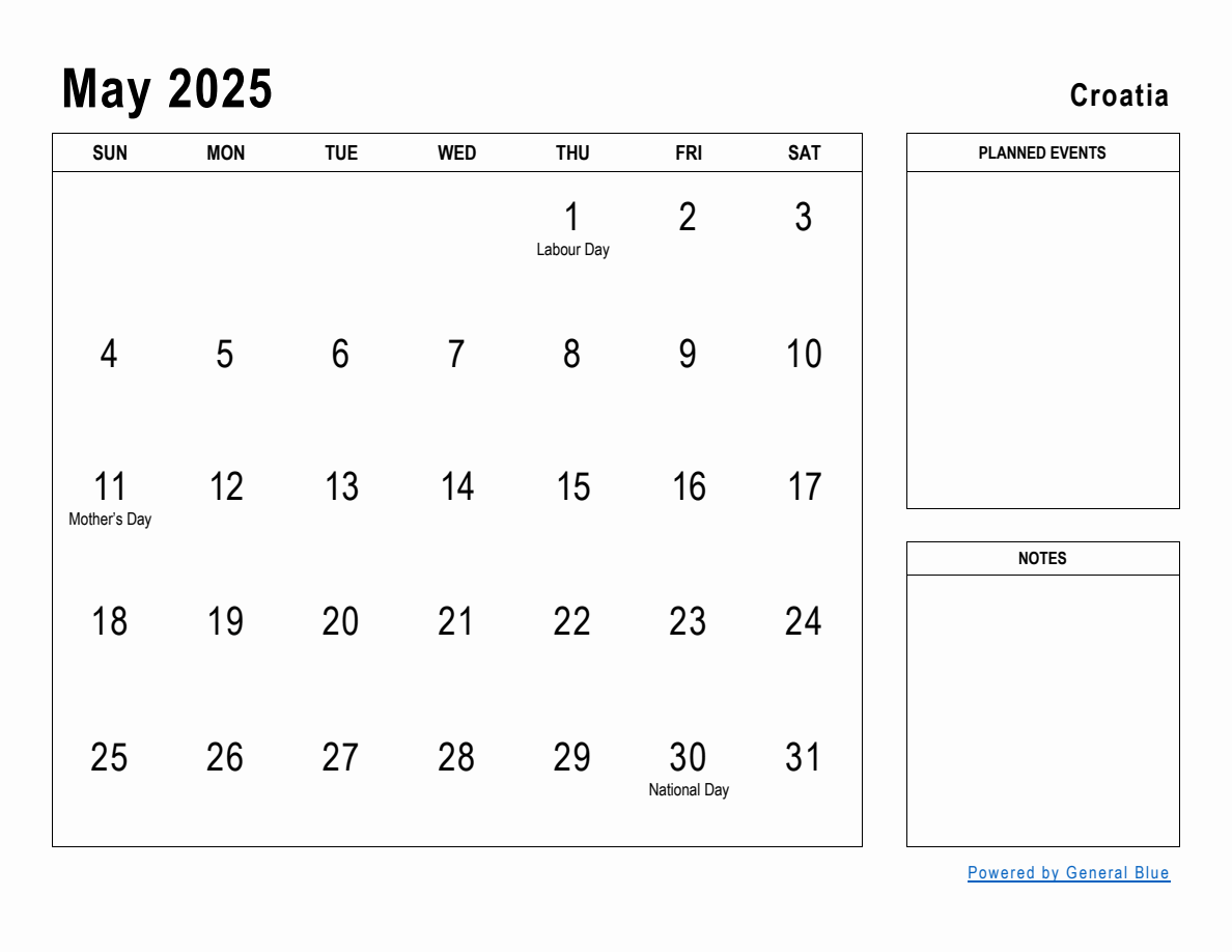 May 2025 Planner with Croatia Holidays