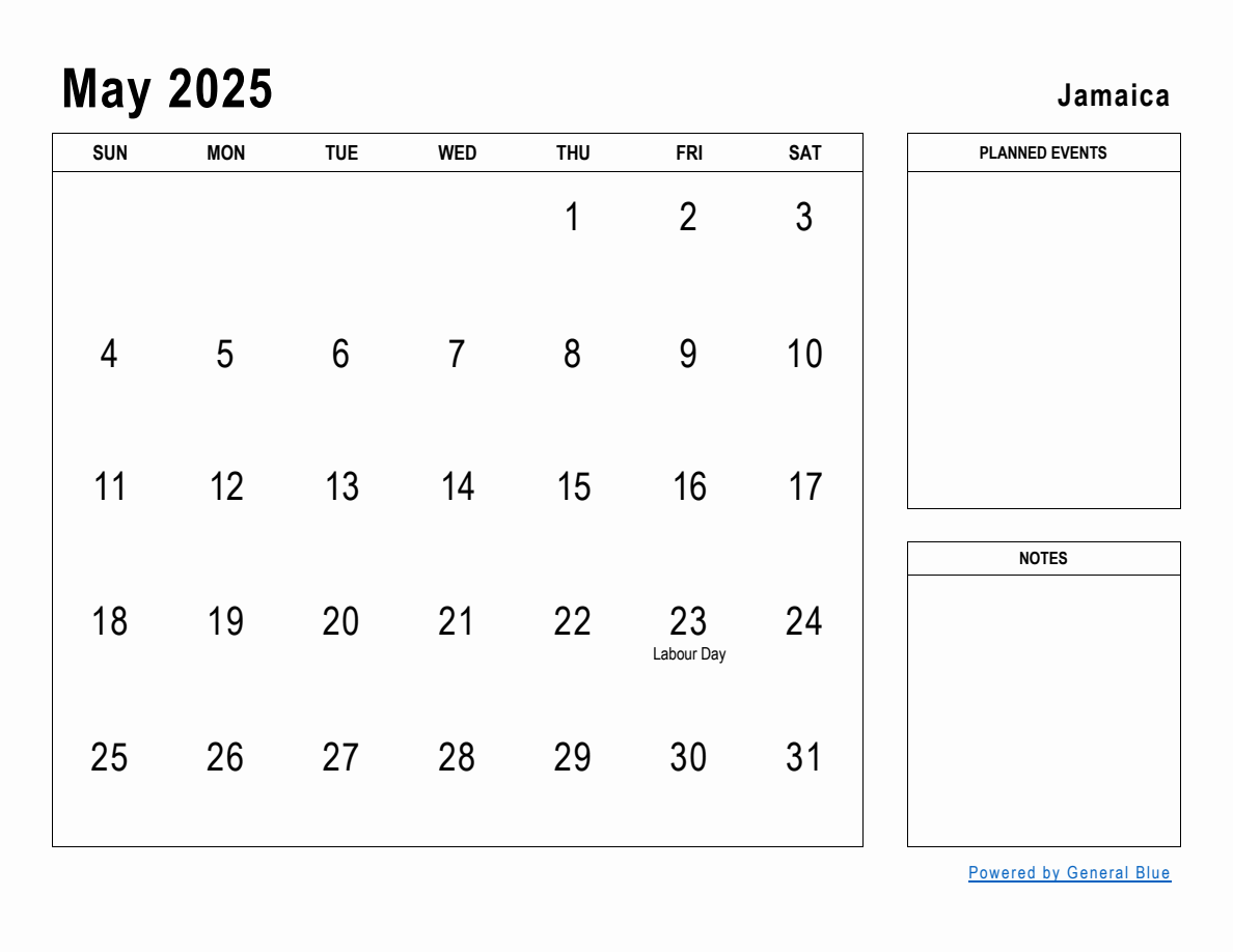 May 2025 Planner with Jamaica Holidays