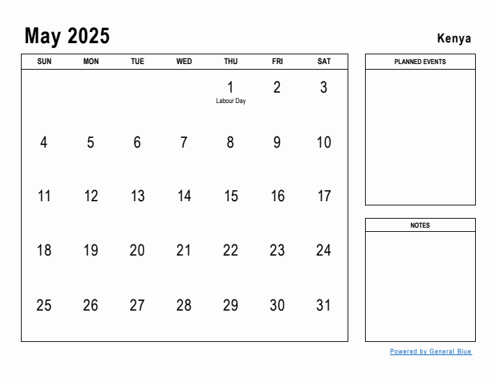 May 2025 Planner with Kenya Holidays