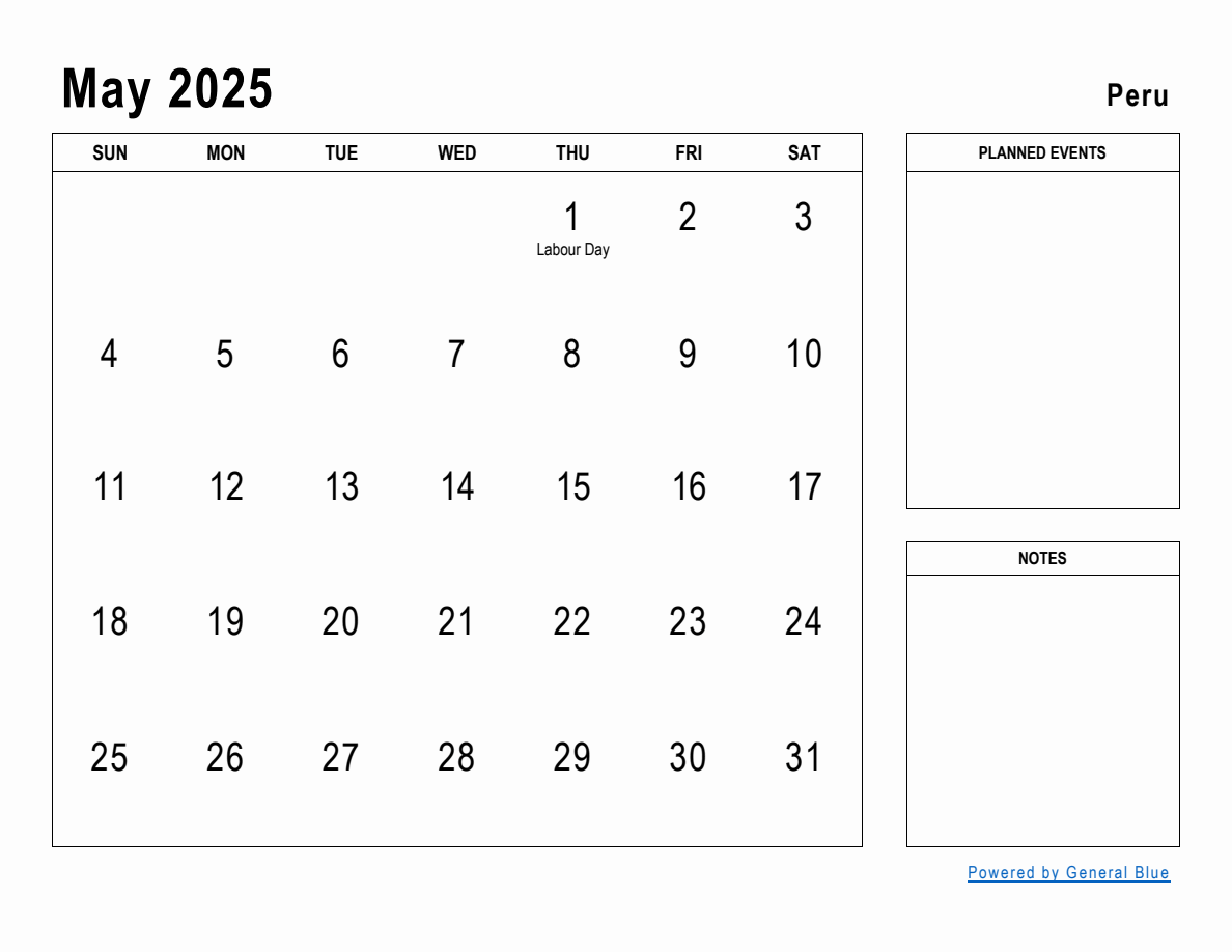 May 2025 Planner with Peru Holidays