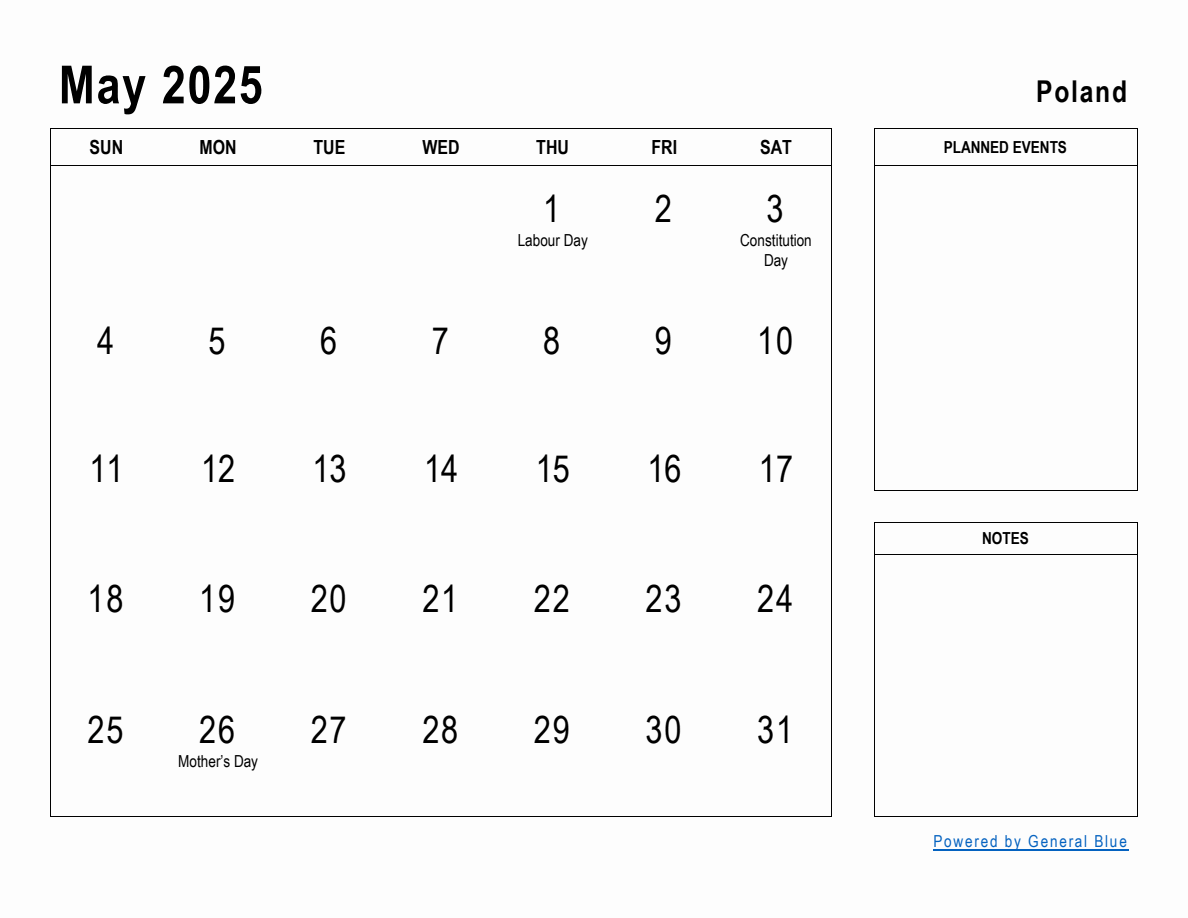 May 2025 Planner with Poland Holidays