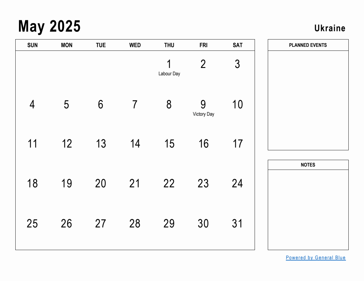 May 2025 Planner with Ukraine Holidays