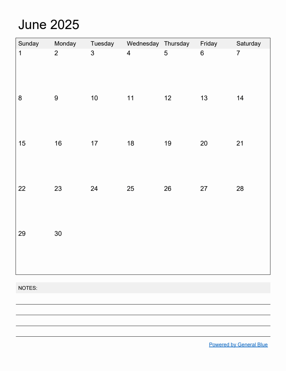 Free Printable Monthly Calendar for June 2025