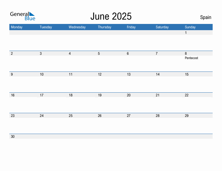 Editable June 2025 Calendar with Spain Holidays