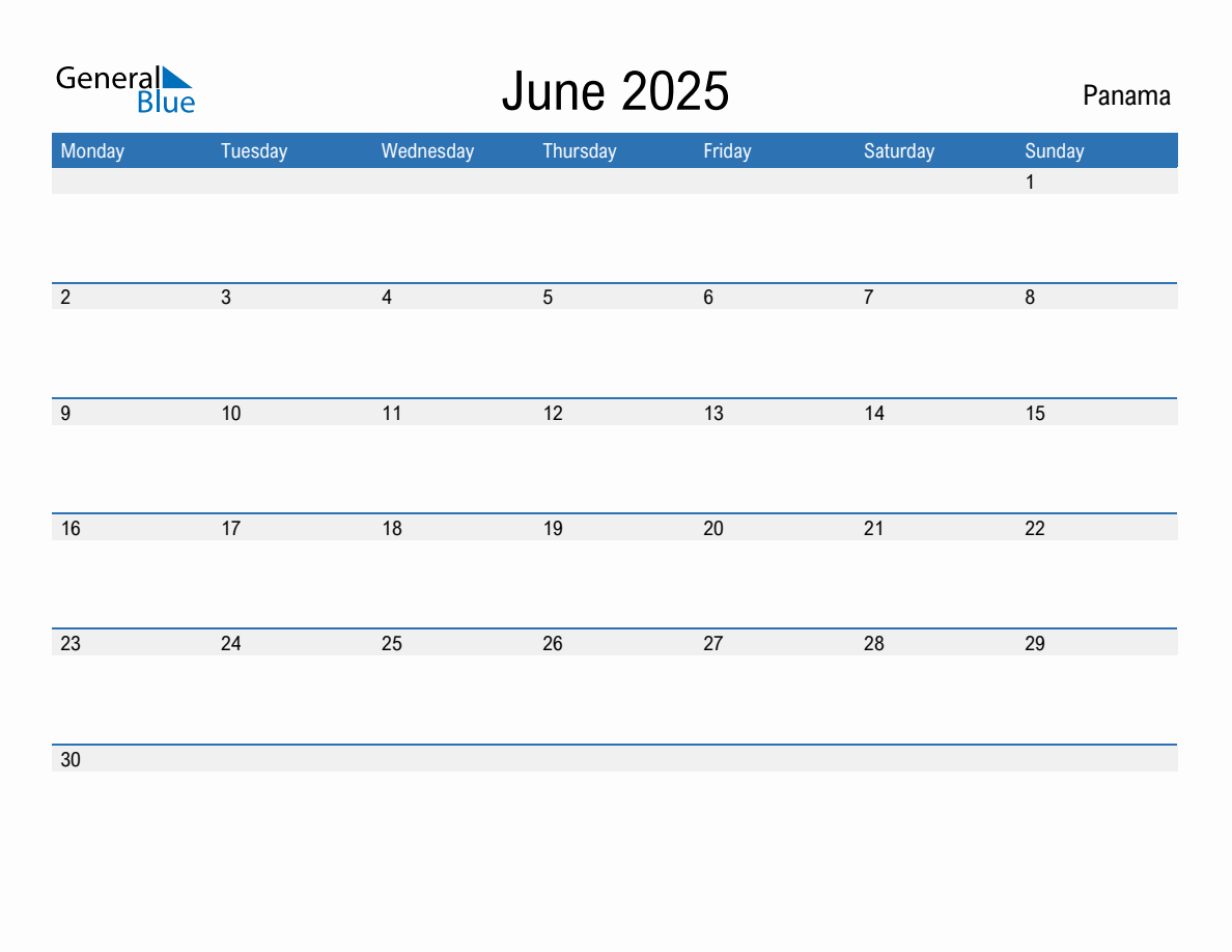 Editable June 2025 Calendar with Panama Holidays