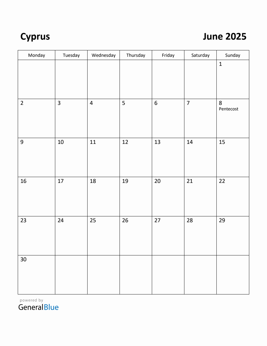 Free Printable June 2025 Calendar for Cyprus