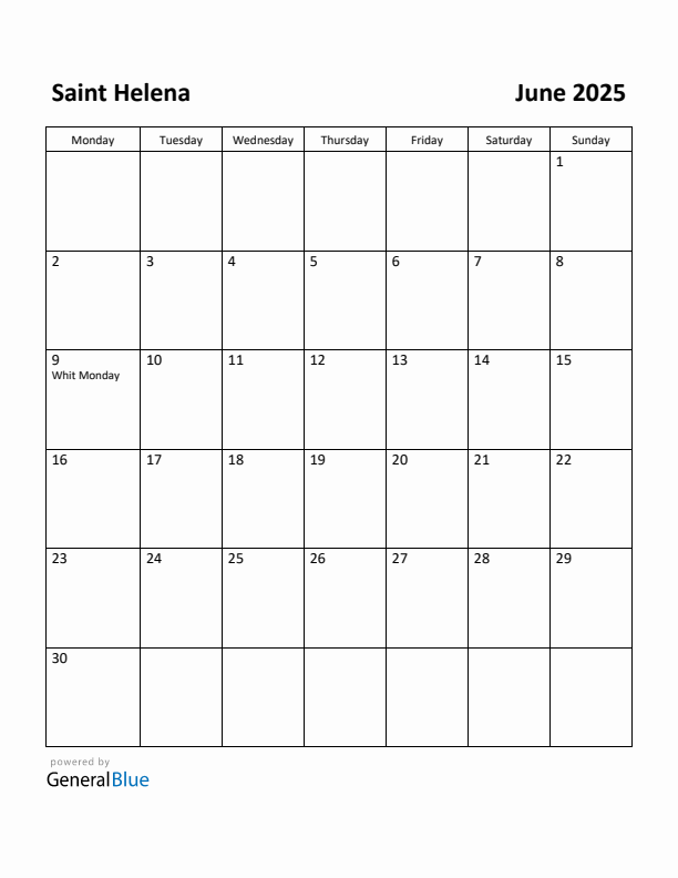 June 2025 Calendar with Saint Helena Holidays