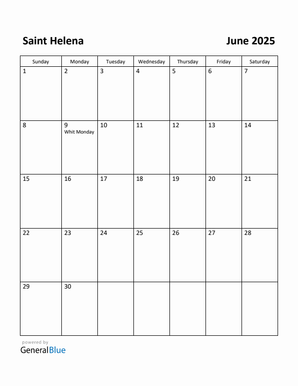 June 2025 Calendar with Saint Helena Holidays