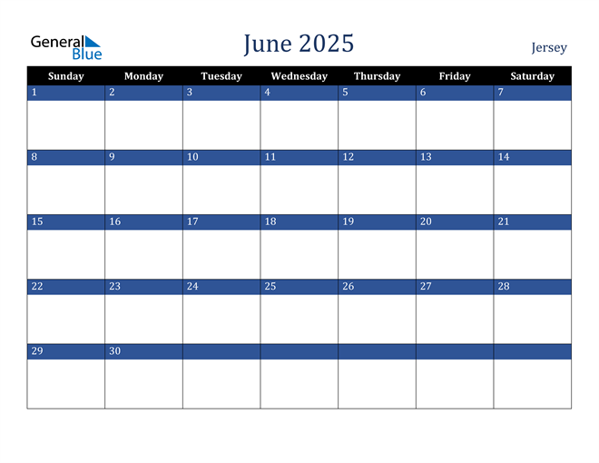 June 2025 Calendar with Jersey Holidays