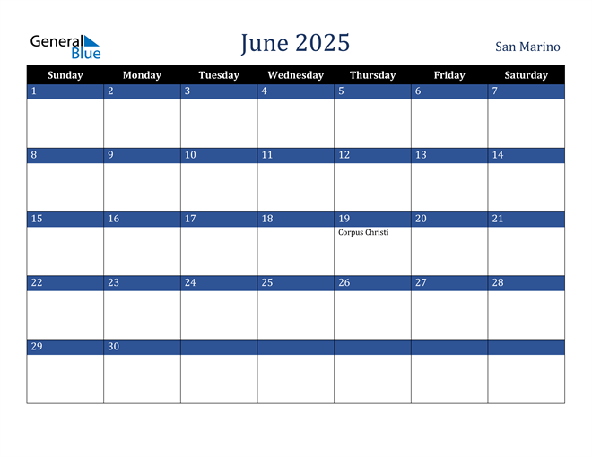 June 2025 San Marino Calendar