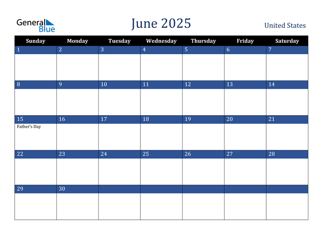 June 2025 United States Calendar