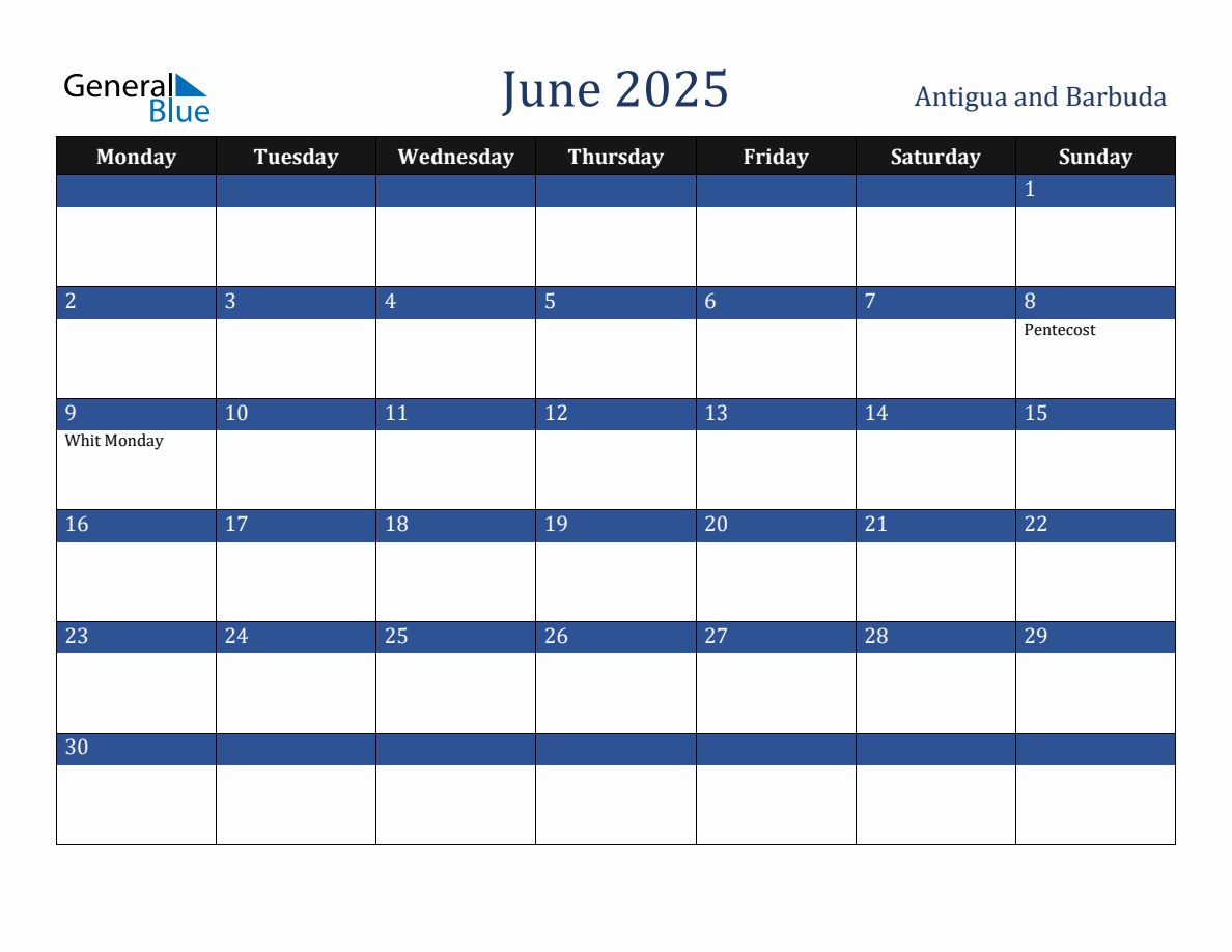 June 2025 Antigua and Barbuda Holiday Calendar