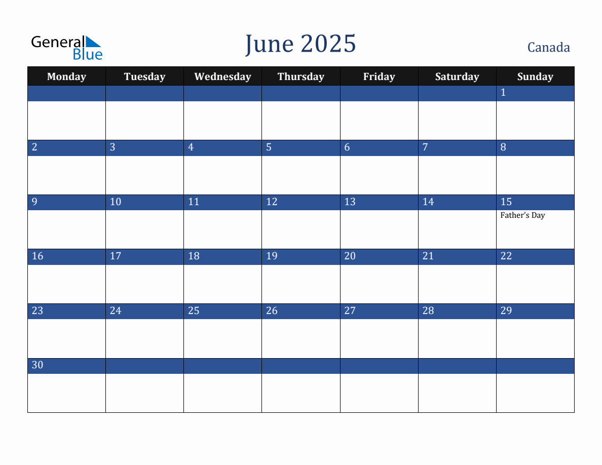 June 2025 Canada Holiday Calendar