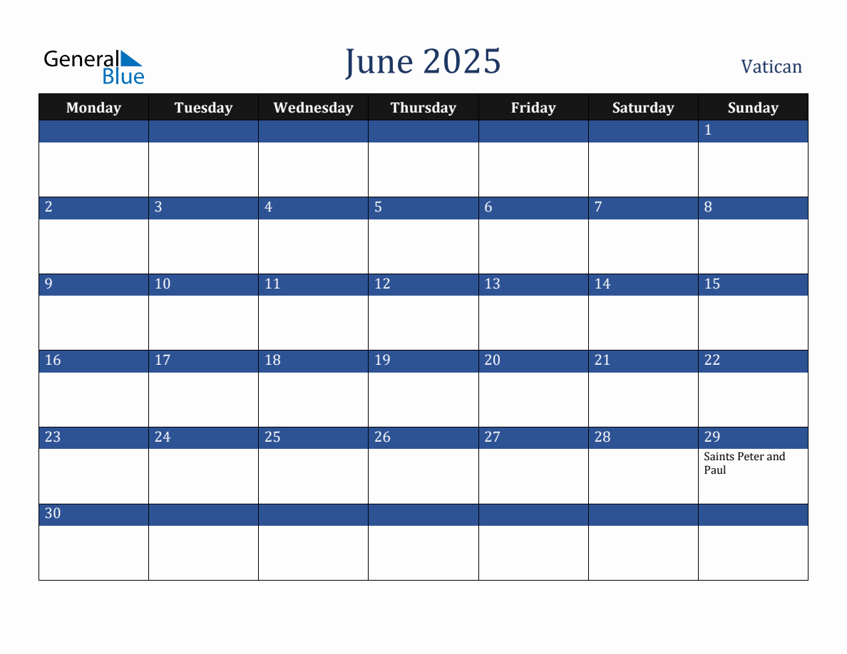 June 2025 Vatican Holiday Calendar