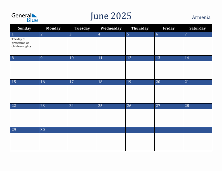 June 2025 Armenia Calendar (Sunday Start)